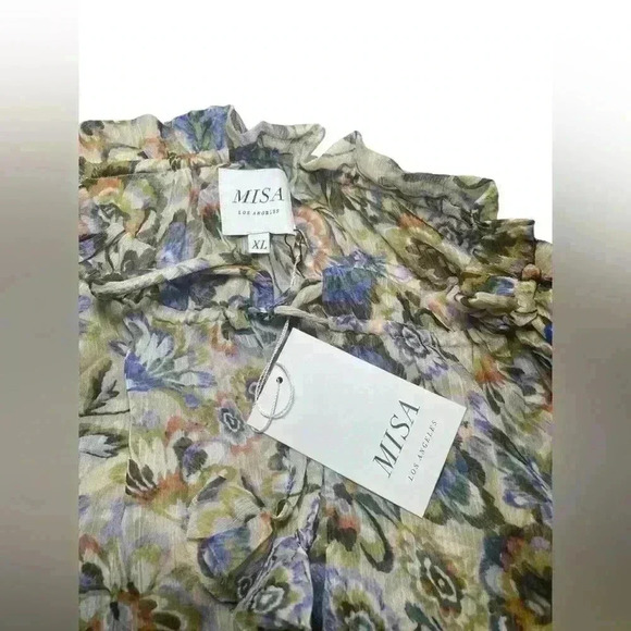 MISA Kayla Floral Ruffle Mini Dress NWT Beige Purple Print - Picture 6 of 7